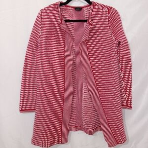 Talbots Merino Wool Nordic Birdseye Cardigan Sweater Red White Women S